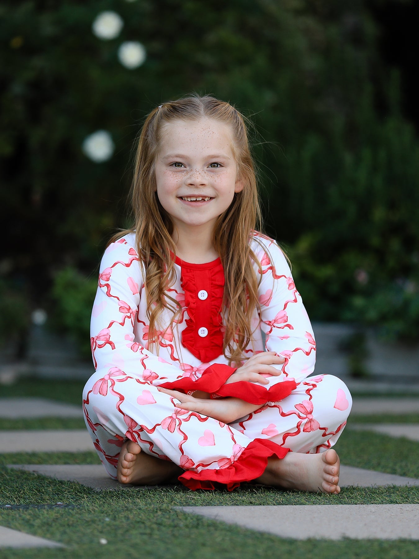 Valentine’s Day Girl Set with Heart Print and Red Ruffle Details