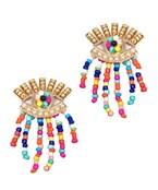 Bead Evil Eye Tassel Earrings