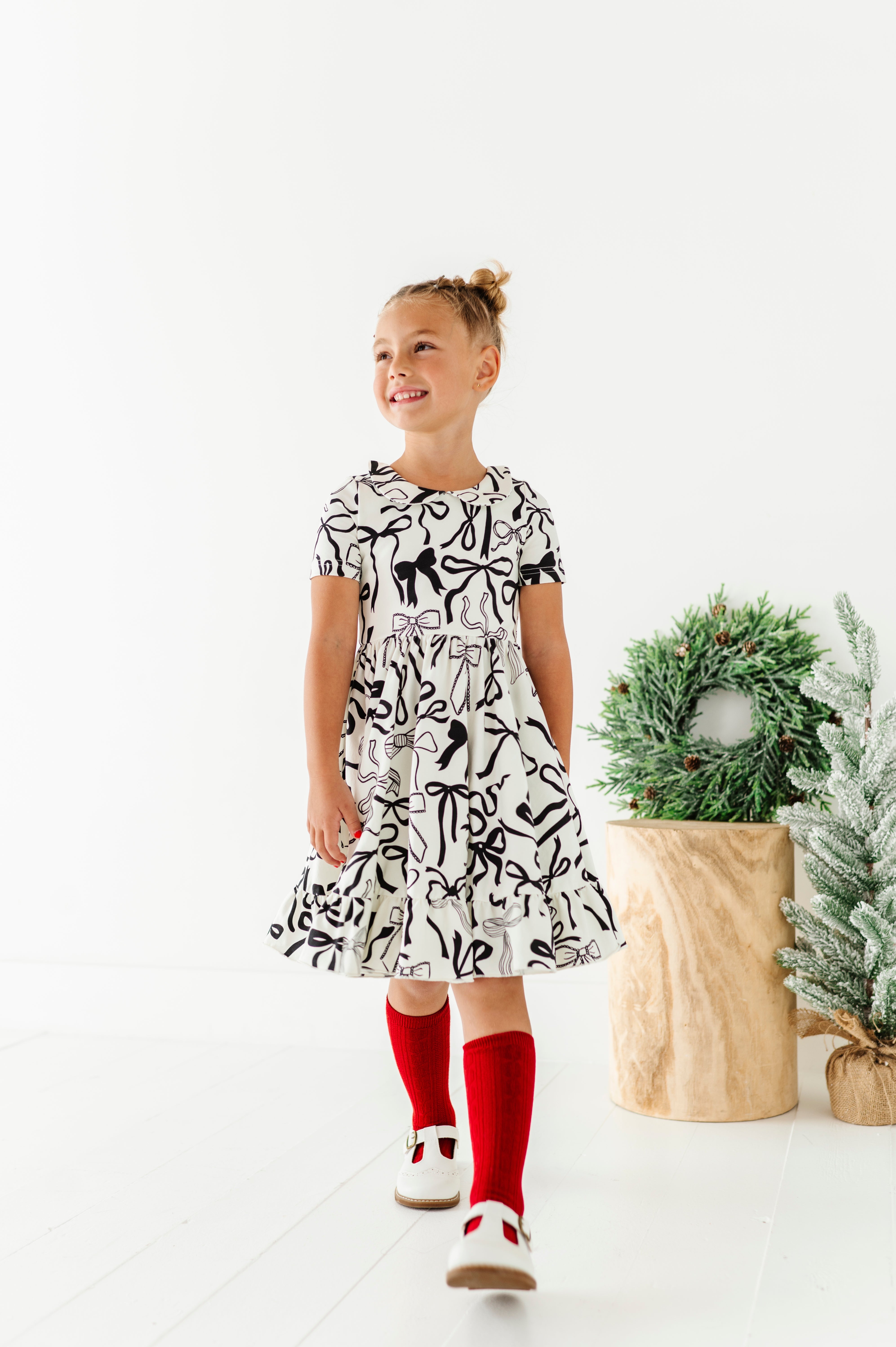 Cream Preppy Bow Dress | Collard Twirl Dress