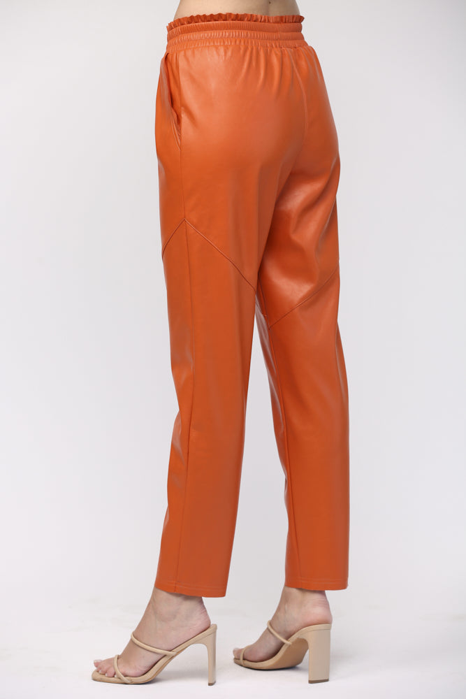 FAUX LEATHER DRAWSTRING WAIST PANTS