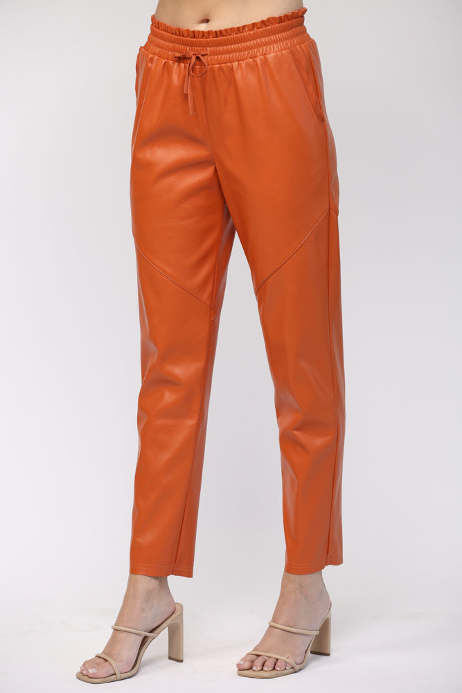 FAUX LEATHER DRAWSTRING WAIST PANTS