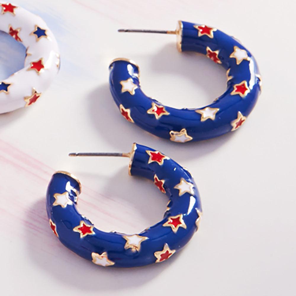 American USA Flag Pattern Hoop Earrings