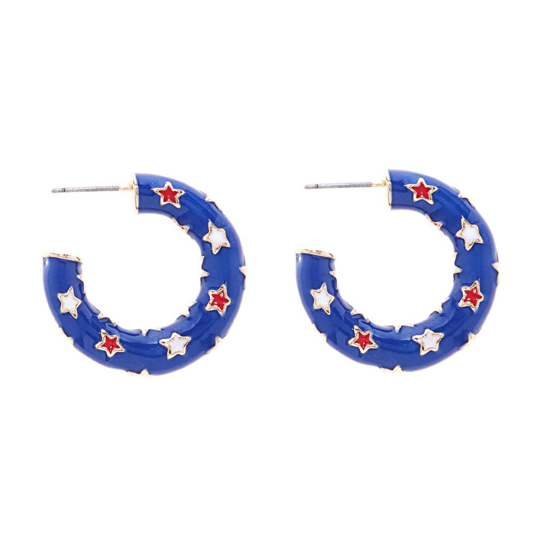 American USA Flag Pattern Hoop Earrings