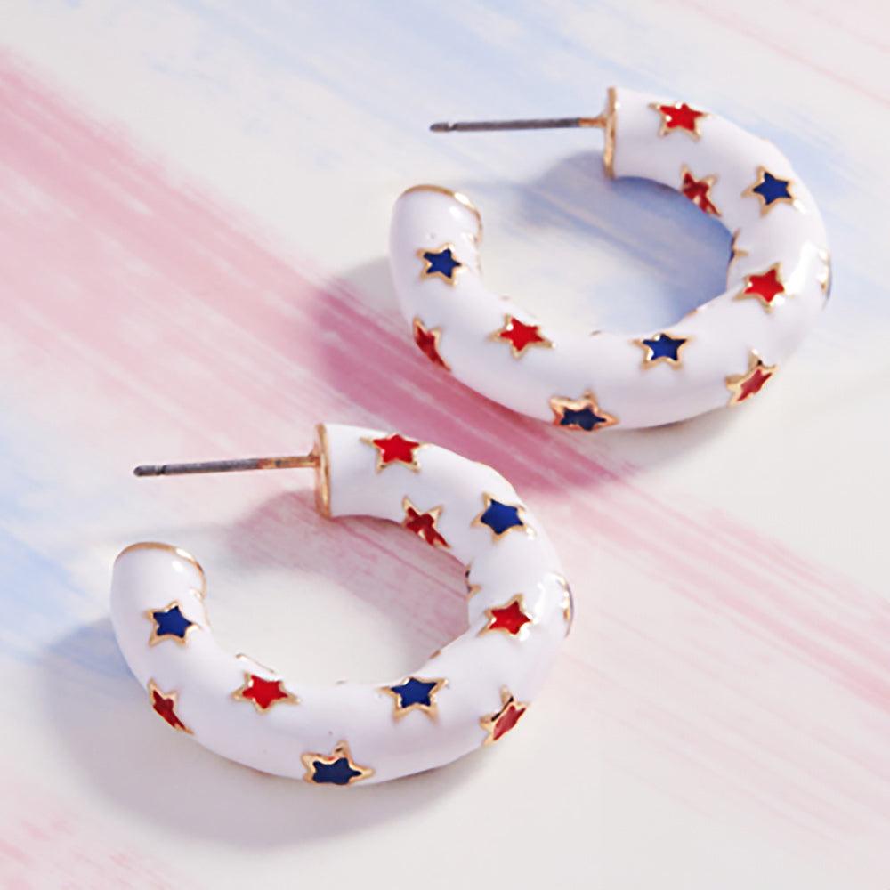 American USA Flag Pattern Hoop Earrings