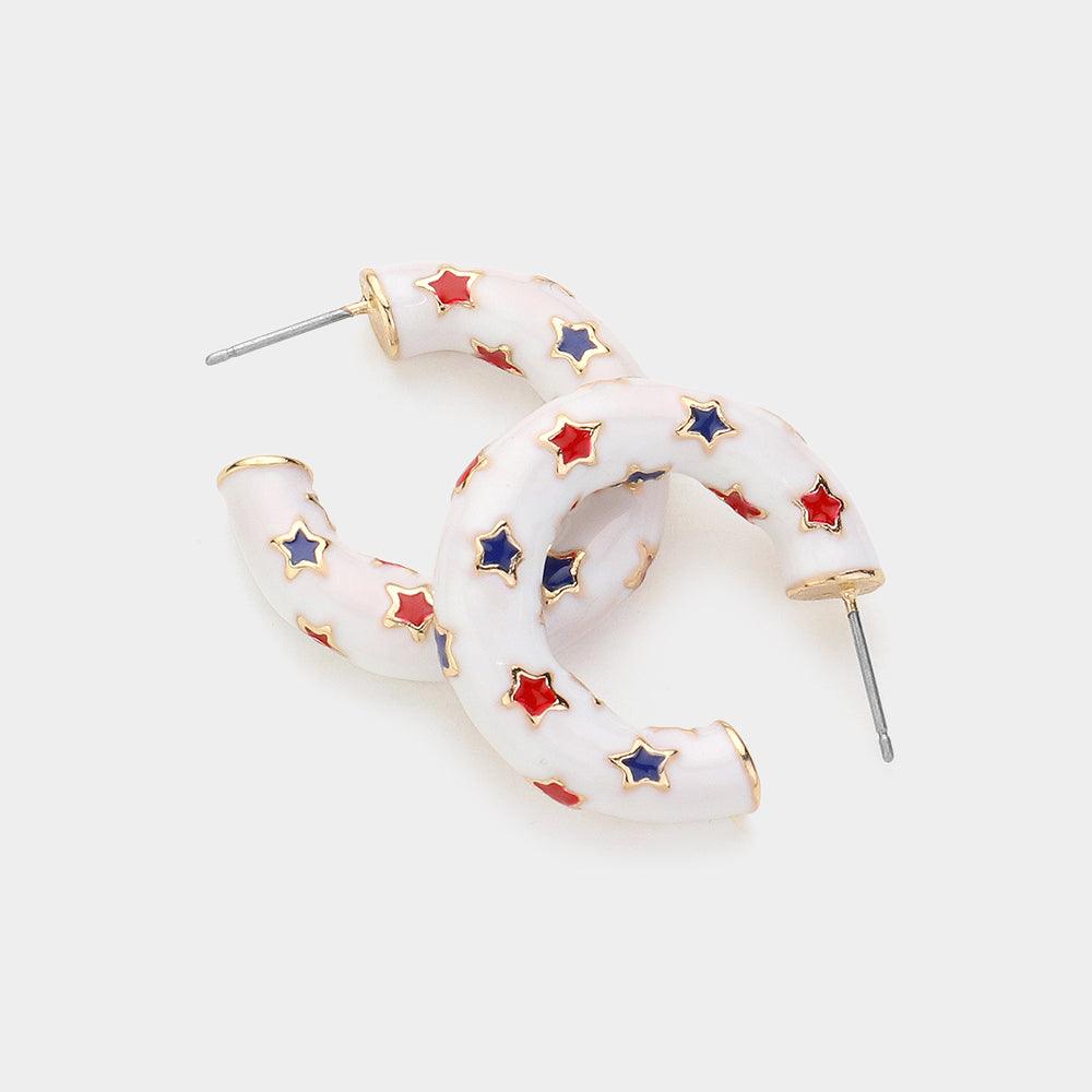 American USA Flag Pattern Hoop Earrings