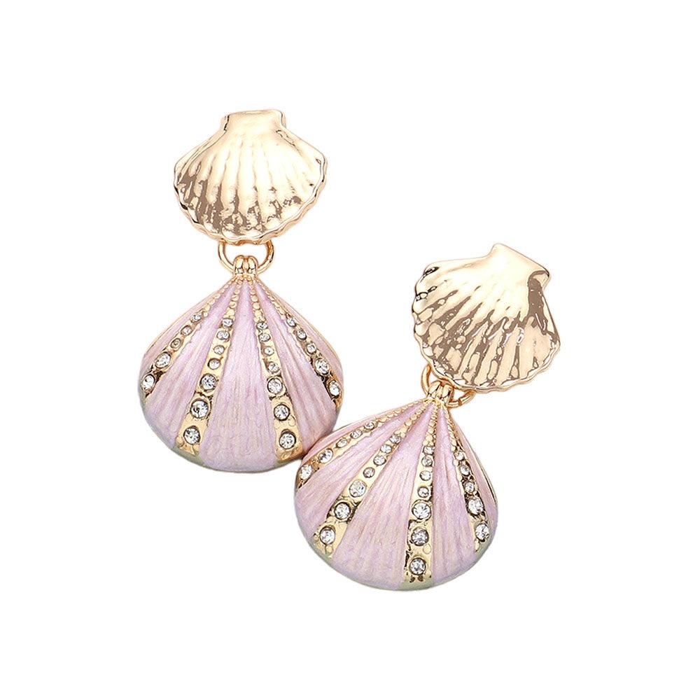 Enamel and Rhinestone Seashell Dangle Earrings