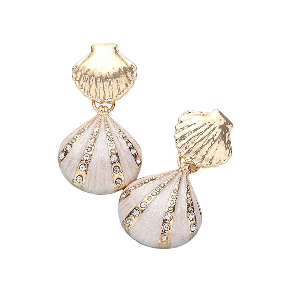 Enamel and Rhinestone Seashell Dangle Earrings