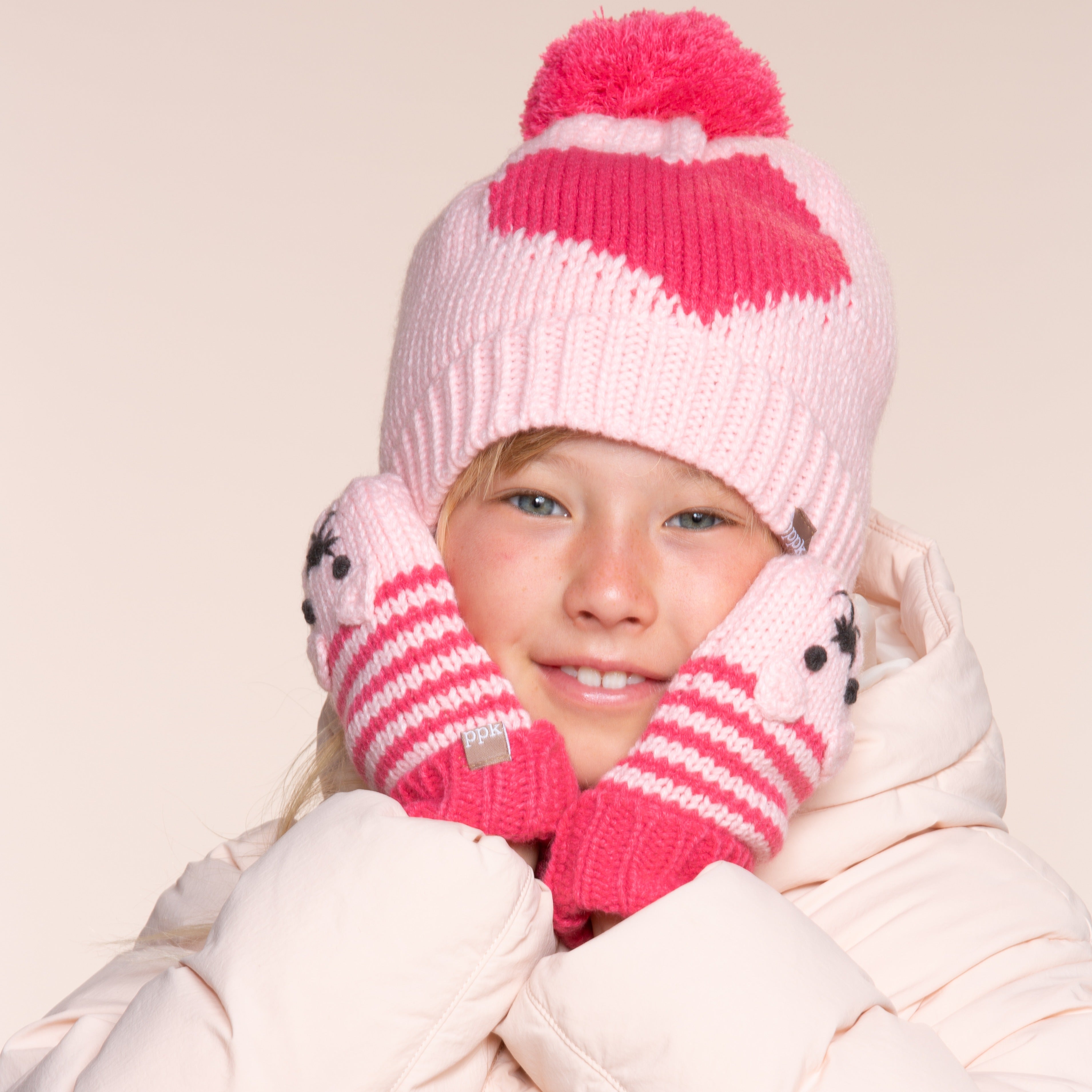 Kids Kitty Cat Stripe Knit Mittens - Soft, Fleece Lined, For Toddlers and Children of All Ages