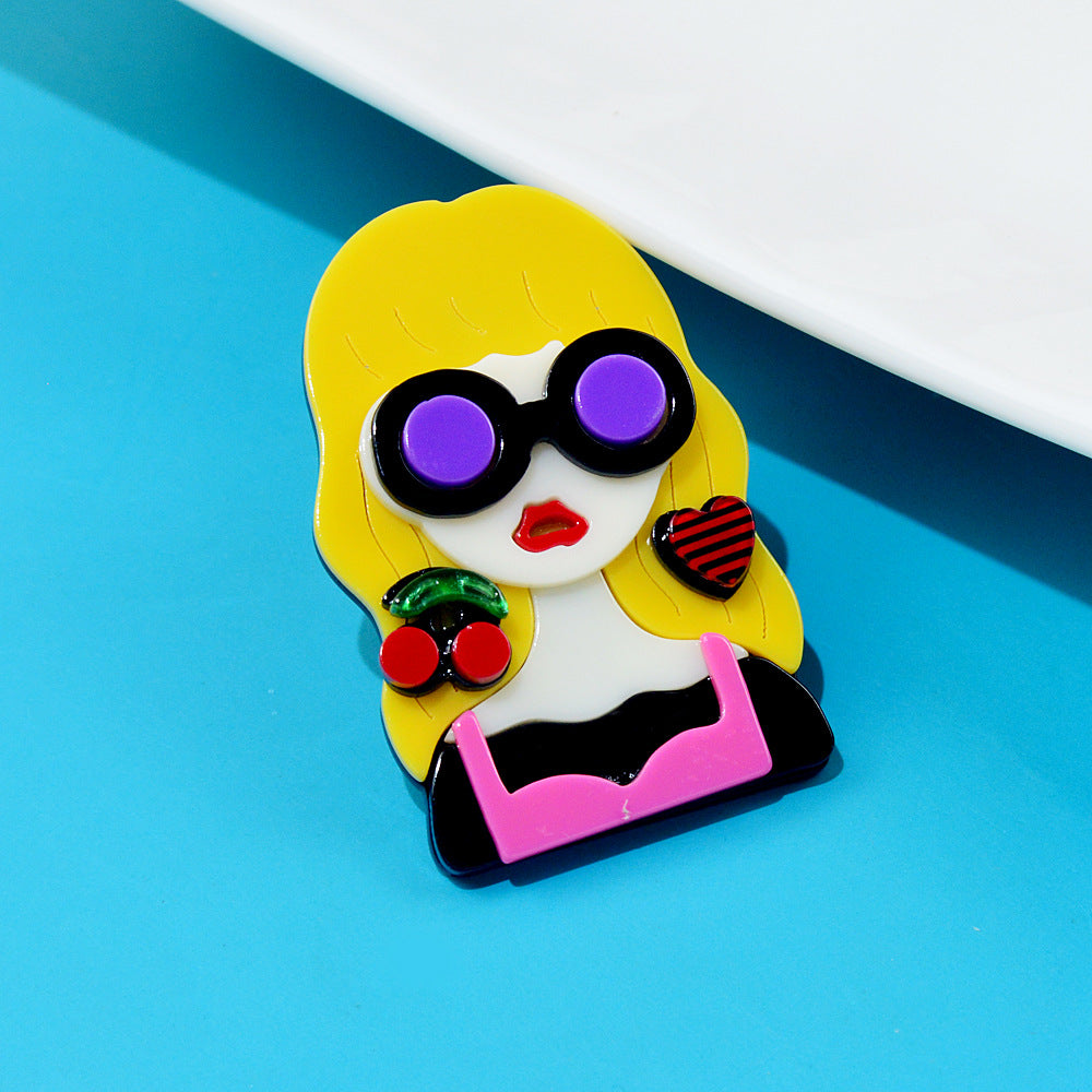 Acrylic Woman in Glasses Acrylic Pin