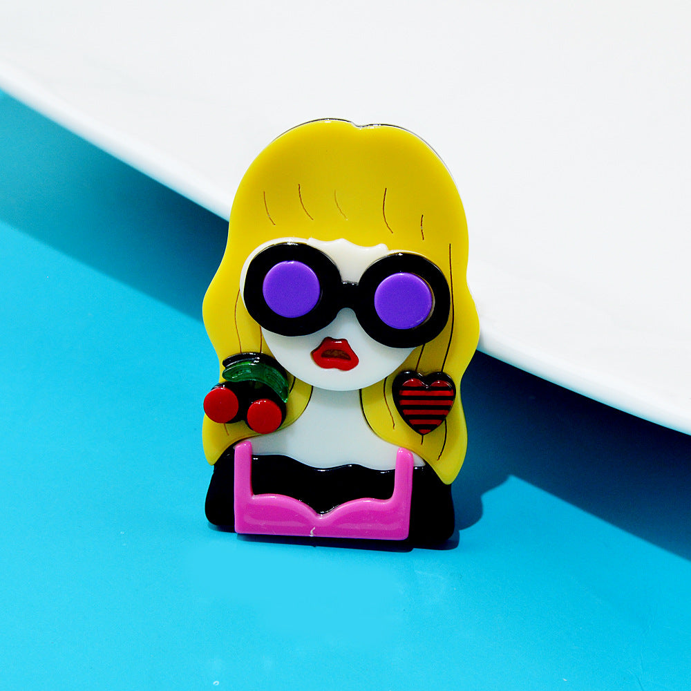 Acrylic Woman in Glasses Acrylic Pin