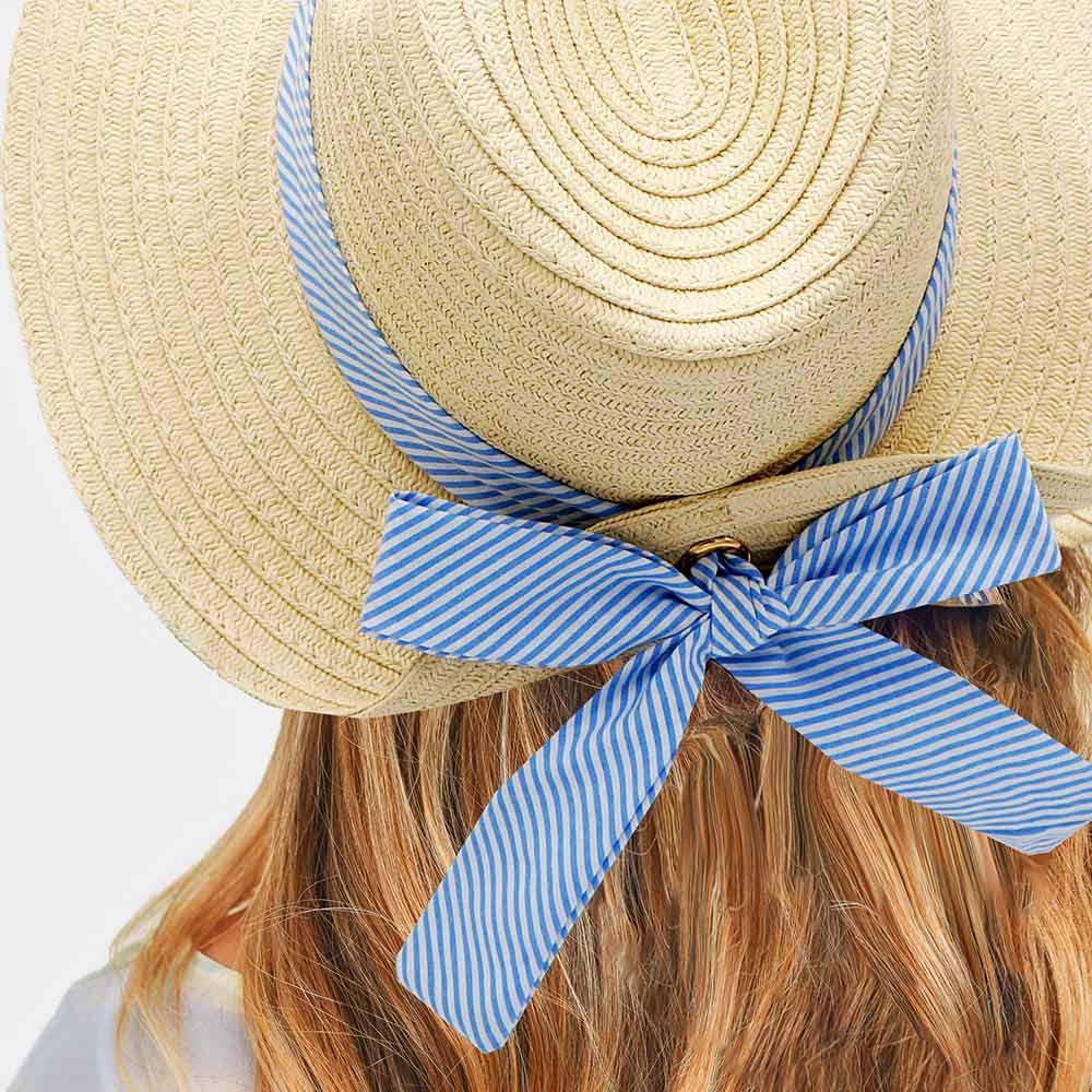 Stripe Bow Straw Sun Hat