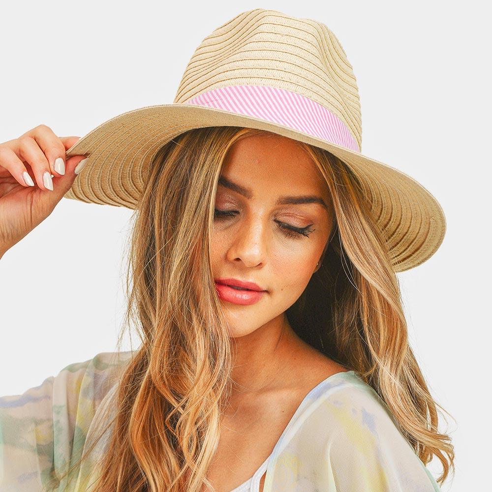 Stripe Bow Straw Sun Hat