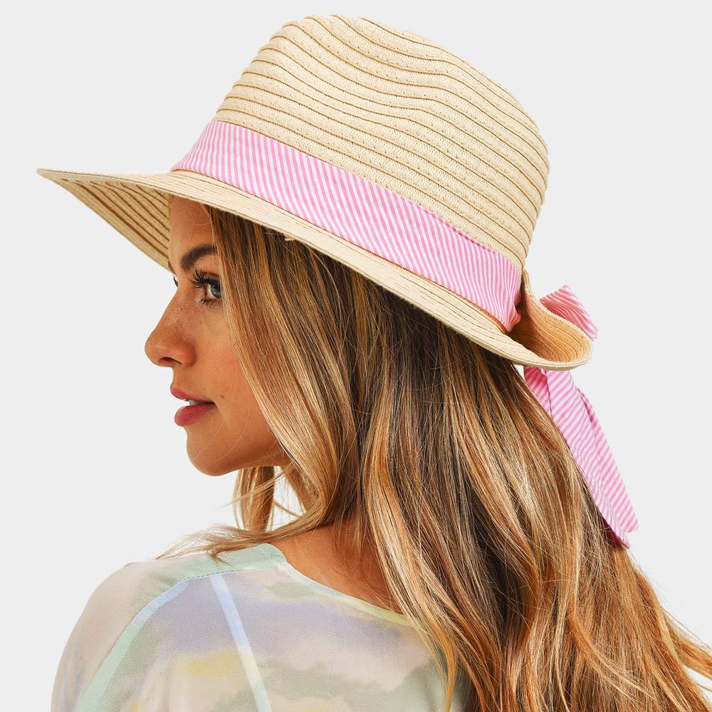 Stripe Bow Straw Sun Hat