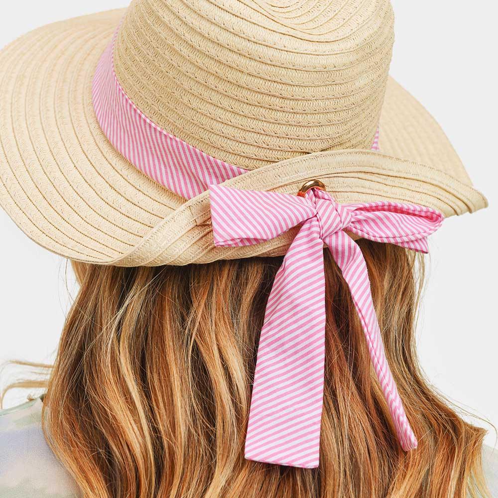 Stripe Bow Straw Sun Hat