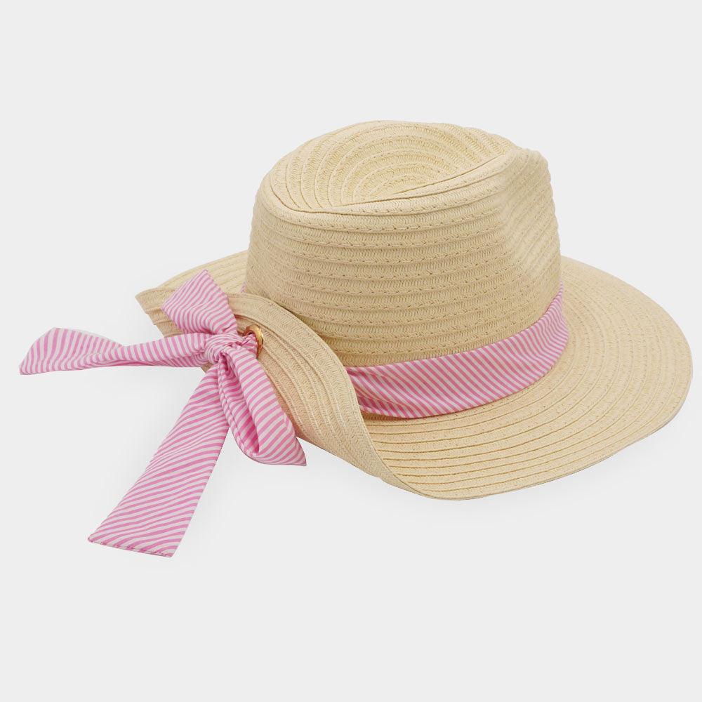 Stripe Bow Straw Sun Hat