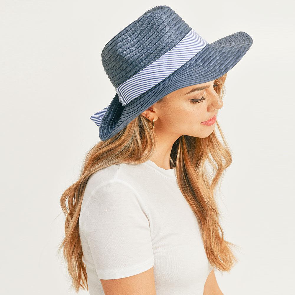 Stripe Bow Straw Sun Hat