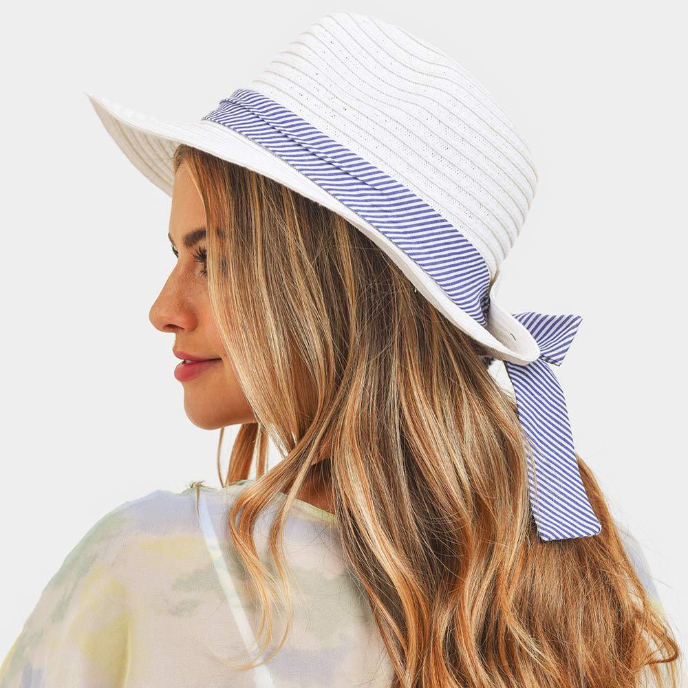 Stripe Bow Straw Sun Hat