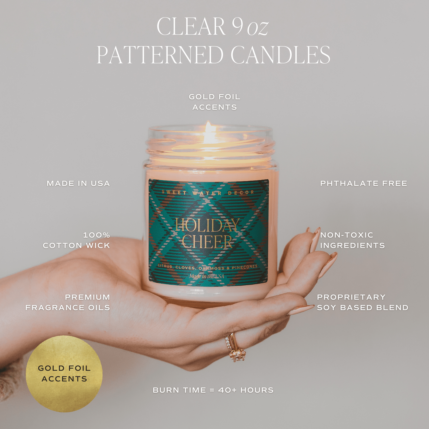 Merry Christmas Soy Candle - 9 oz Clear Jar (Christmas)