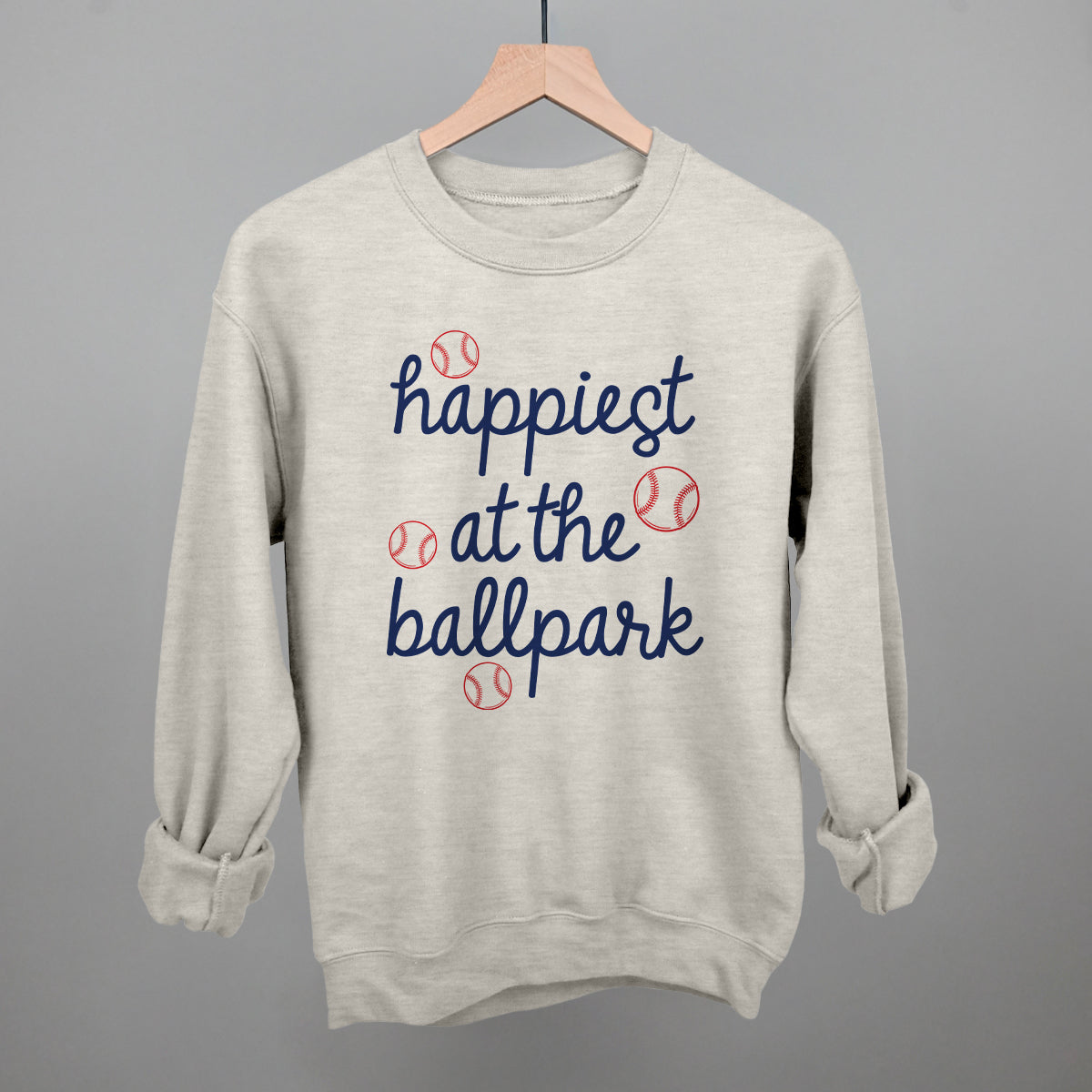 Happiest At The Ballpark Navy Script - Comfort Colors Tee, White - Bexa Boutique