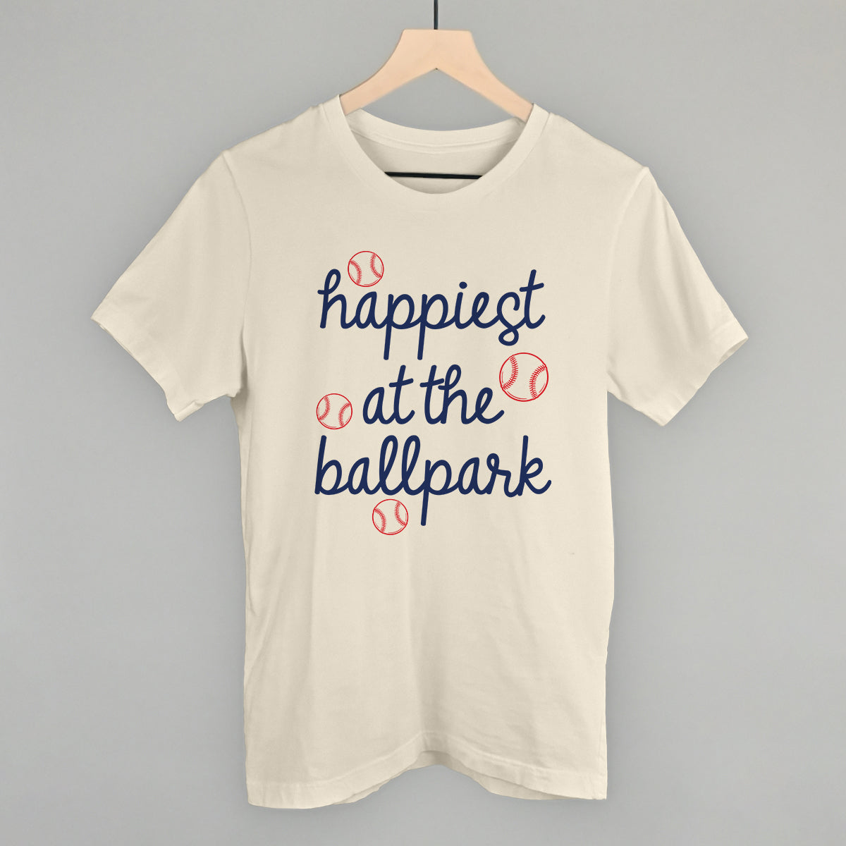 Happiest At The Ballpark Navy Script - Comfort Colors Tee, White - Bexa Boutique