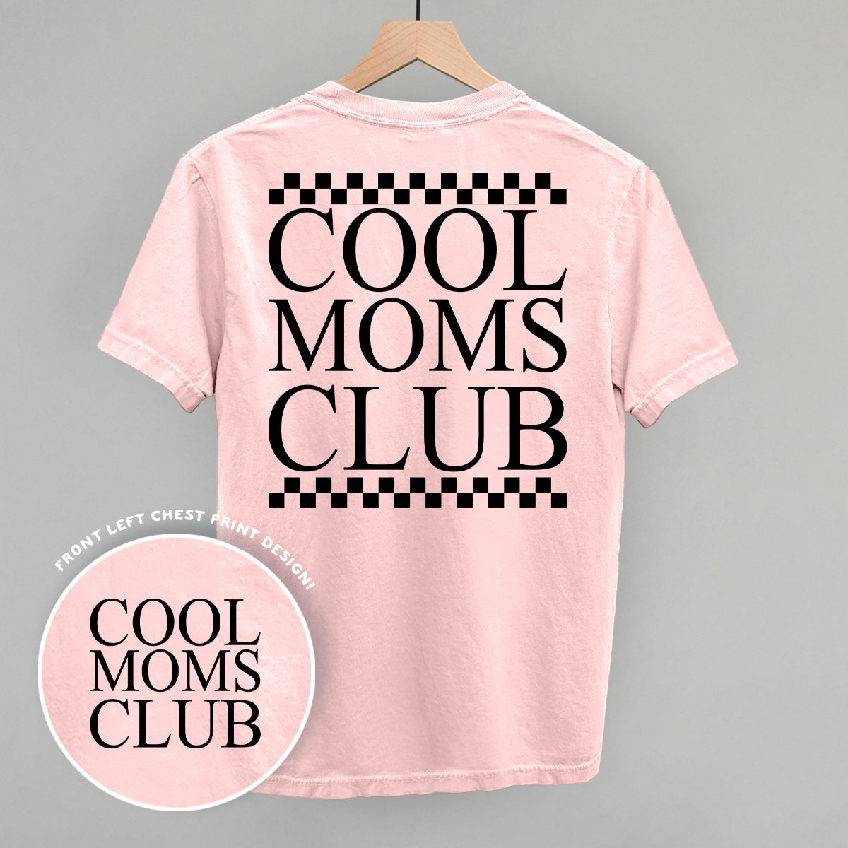 Cool Moms Club Checkered (Back Print) - Comfort Colors Tee, Grey - Bexa Boutique