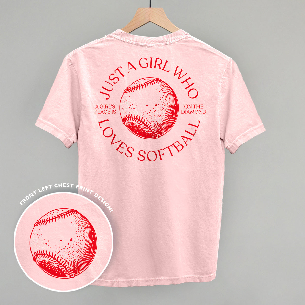 Just A Girl Who Loves Softball (Back Print) - Comfort Colors Tee, Blossom - Bexa Boutique