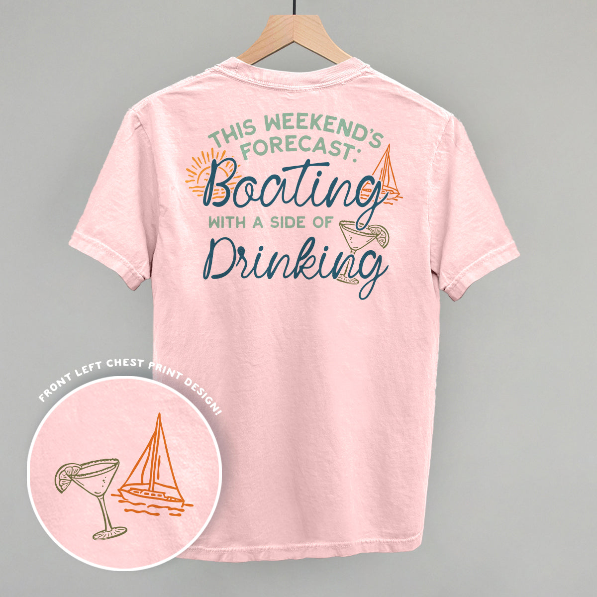 Weekend Forecast- Boating and Drinking (Back Print) - Comfort Colors Tee, Ivory - Bexa Boutique