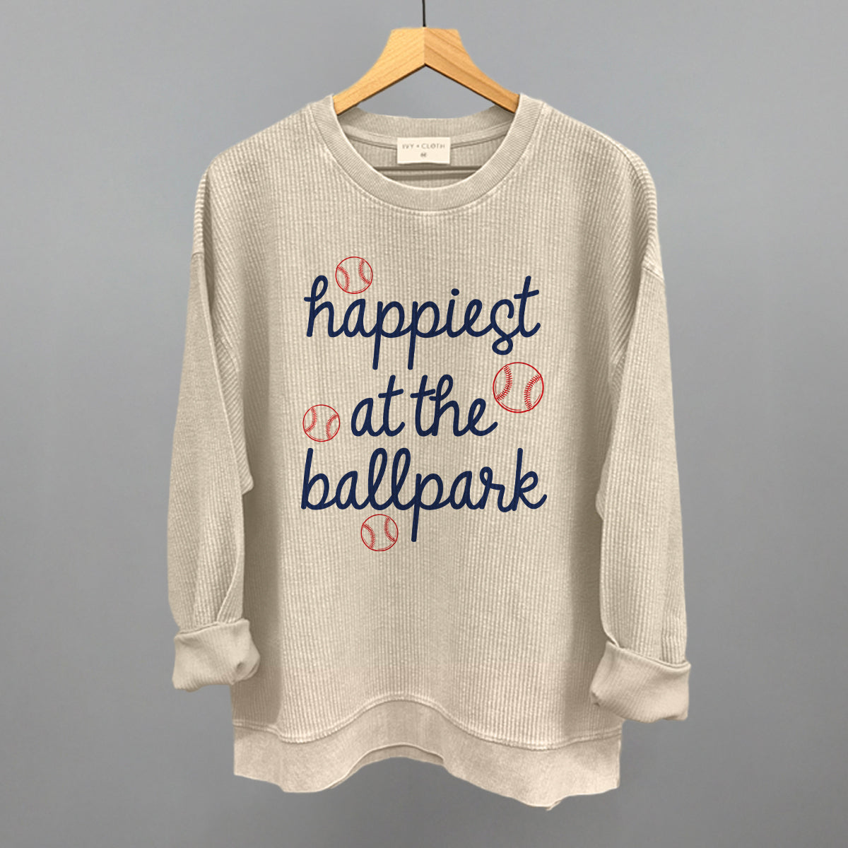 Happiest At The Ballpark Navy Script - Comfort Colors Tee, White - Bexa Boutique