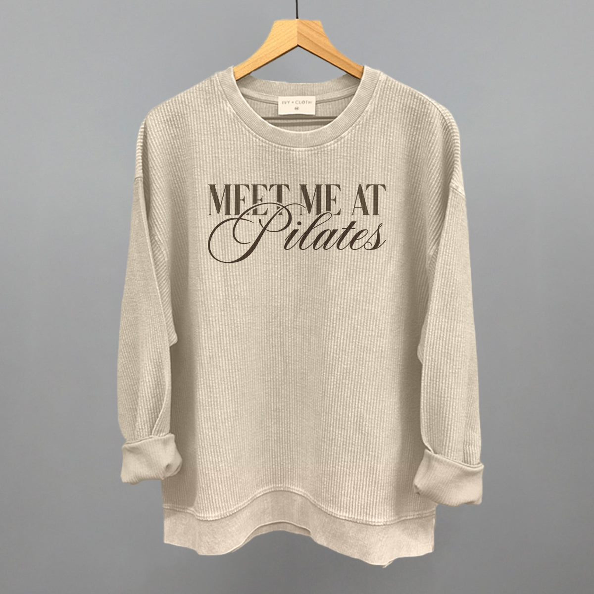 Meet Me At Pilates - Oversized Boxy Crew, Bone - Bexa Boutique