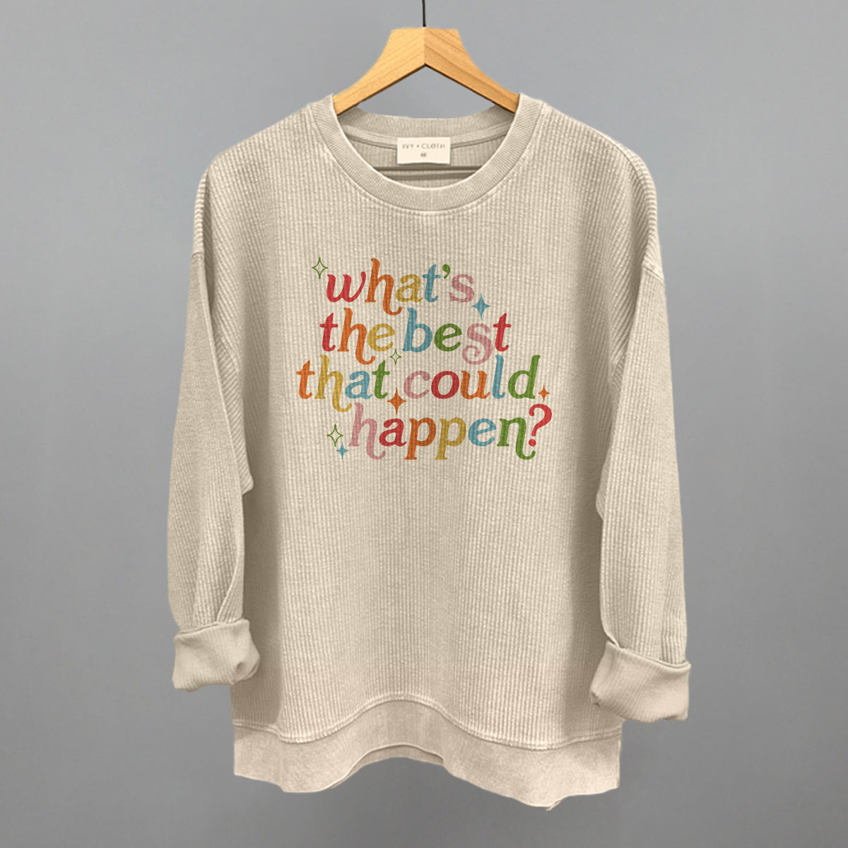 What's The Best That Could Happen - Oversized Corded Crew, White - Bexa Boutique