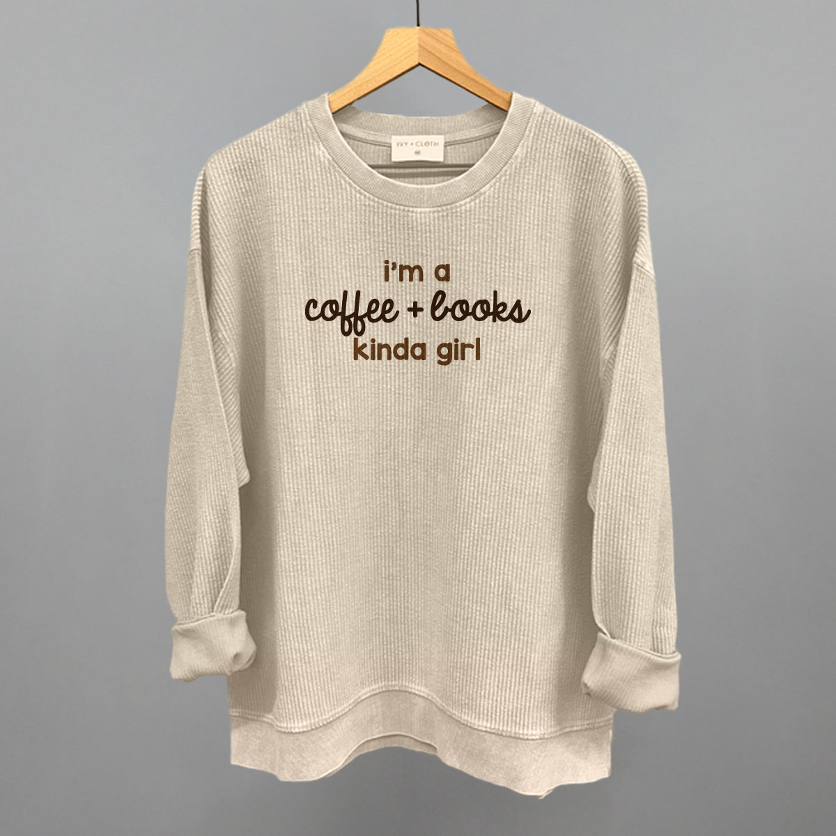 I'm A Coffee + Books Kinda Girl - Oversized Boxy Crew, Bone - Bexa Boutique