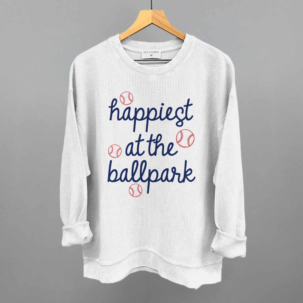 Happiest At The Ballpark Navy Script - Comfort Colors Tee, White - Bexa Boutique