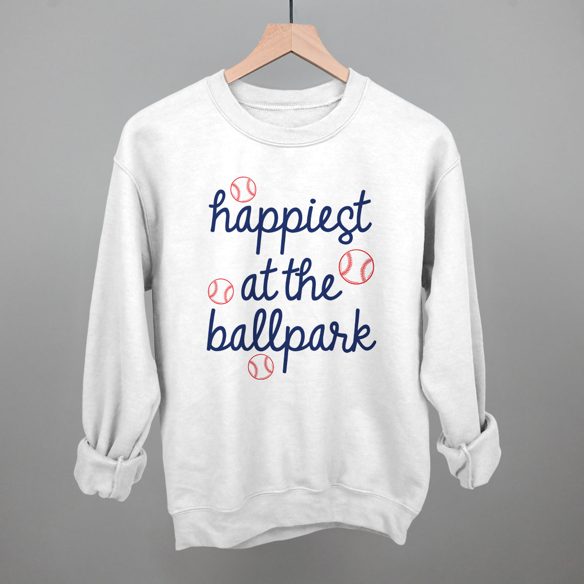 Happiest At The Ballpark Navy Script - Comfort Colors Tee, White - Bexa Boutique