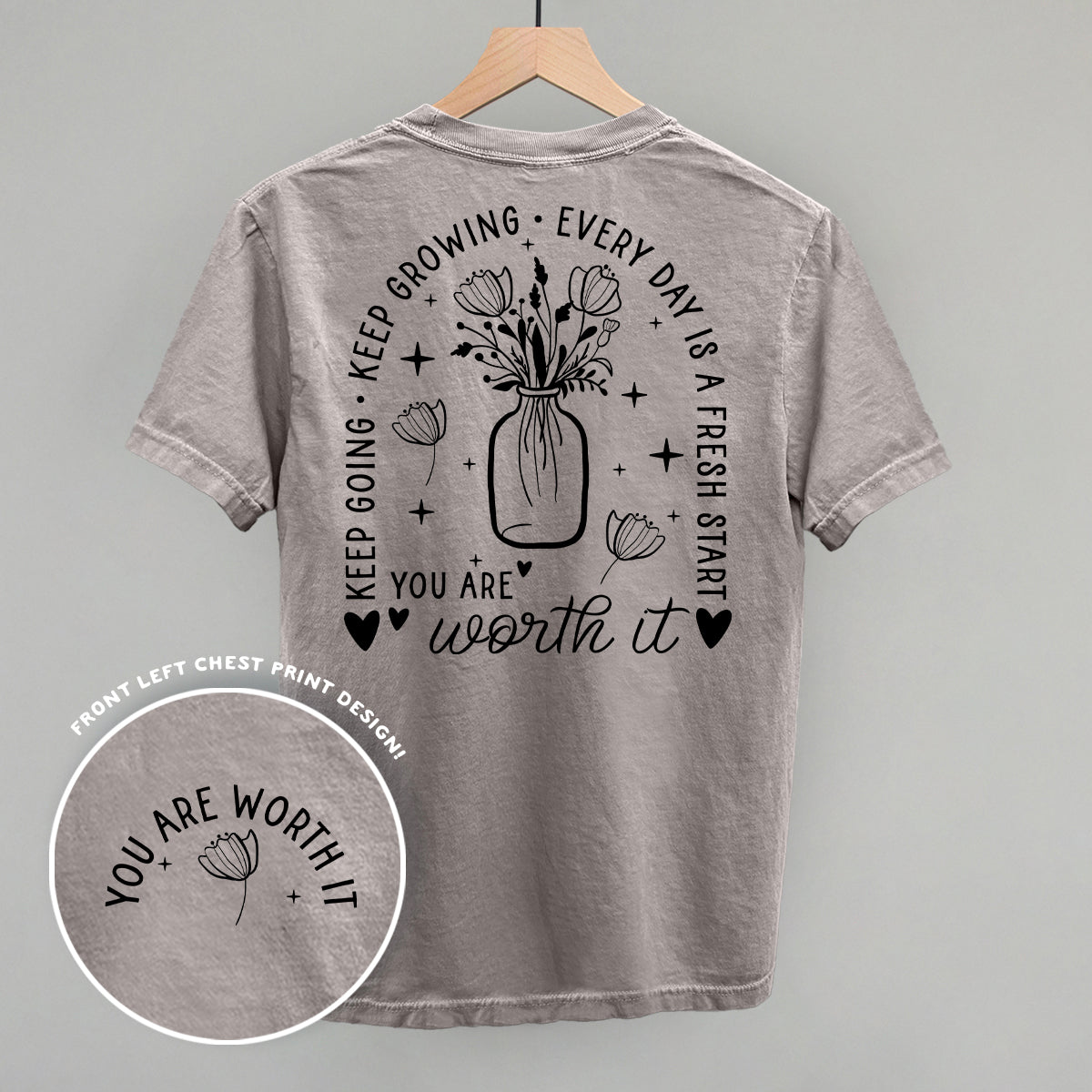 You Are Worth It Black Floral (Back Print) - Comfort Colors Tee, Bay - Bexa Boutique