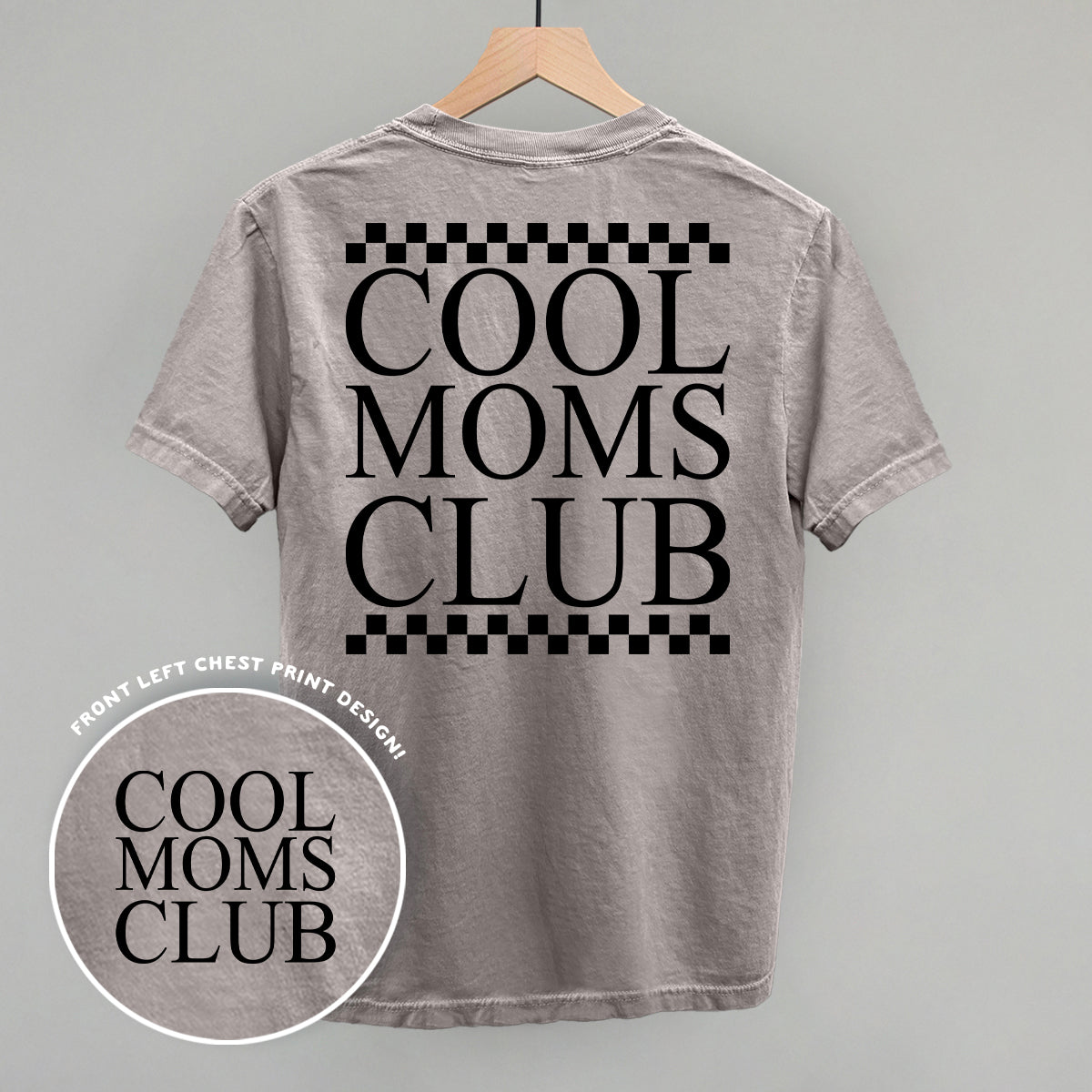 Cool Moms Club Checkered (Back Print) - Comfort Colors Tee, Grey - Bexa Boutique