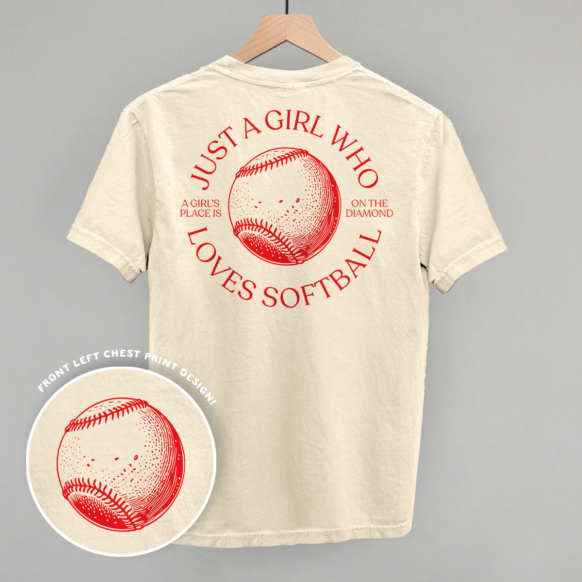 Just A Girl Who Loves Softball (Back Print) - Comfort Colors Tee, Blossom - Bexa Boutique