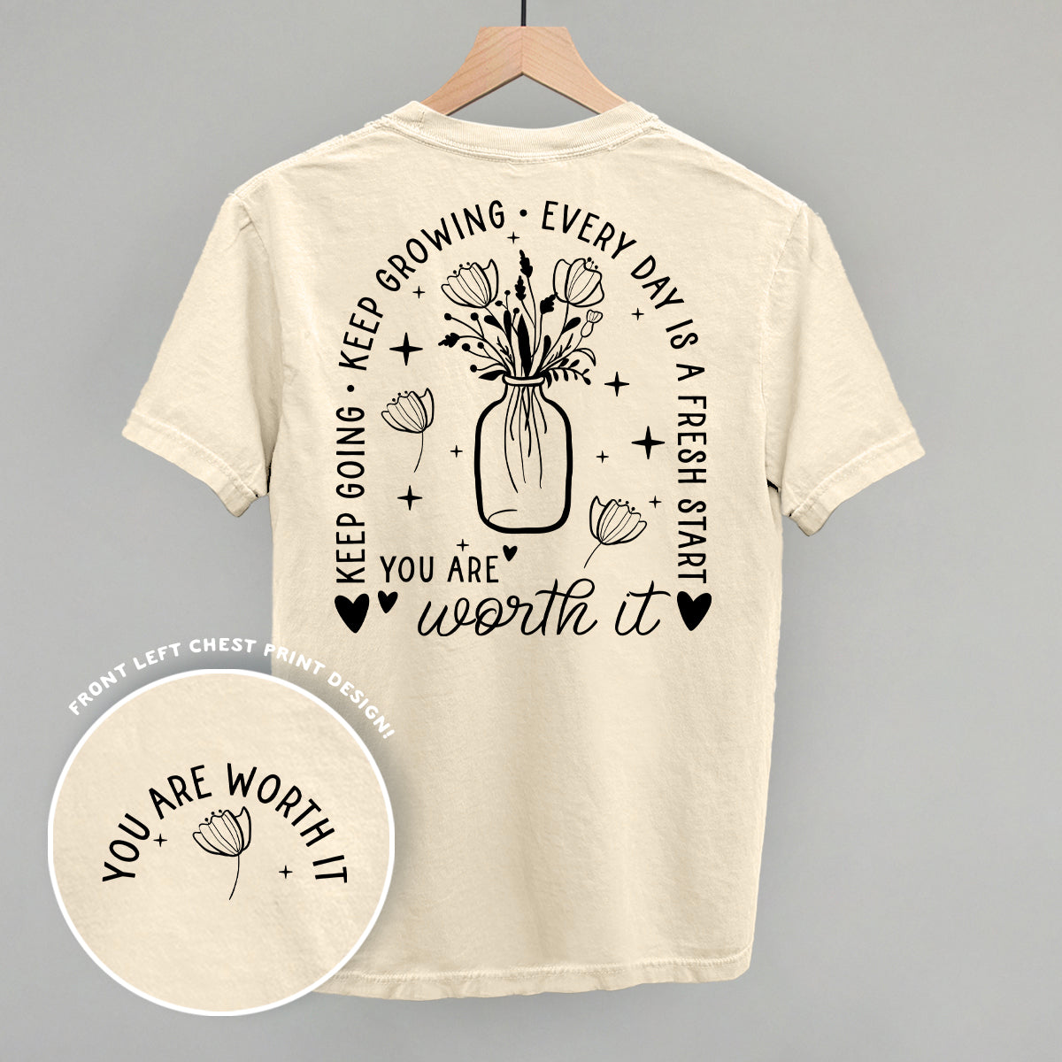 You Are Worth It Black Floral (Back Print) - Comfort Colors Tee, Bay - Bexa Boutique