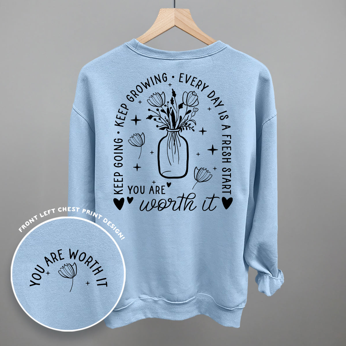 You Are Worth It Black Floral (Back Print) - Comfort Colors Tee, Bay - Bexa Boutique