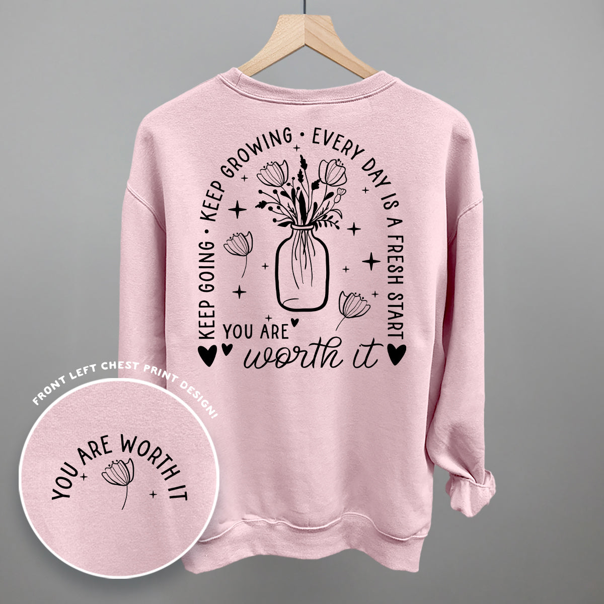 You Are Worth It Black Floral (Back Print) - Comfort Colors Tee, Bay - Bexa Boutique