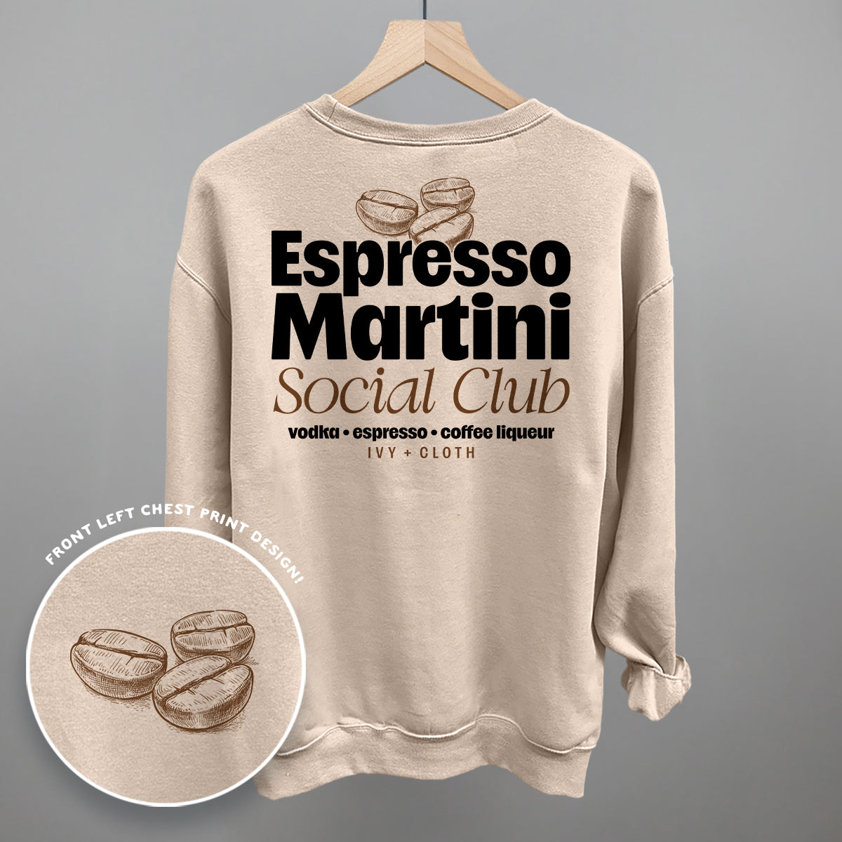 Espresso Martini Social Club (Back Print) - Sweatshirt, Sandstone - Bexa Boutique