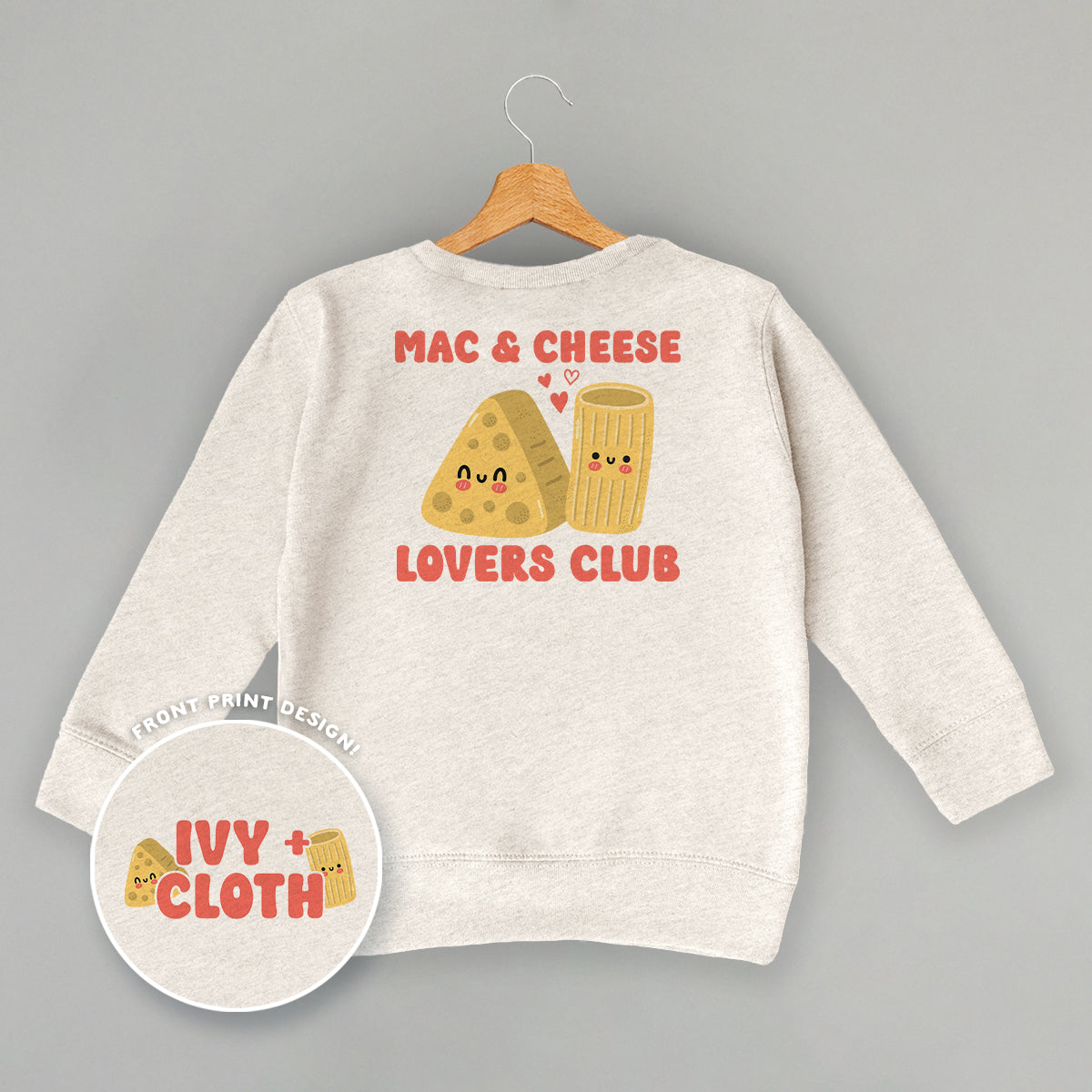 Mac & Cheese Lovers Club (Kids Back Print) - Toddler Crewneck, Natural Heather - Bexa Boutique