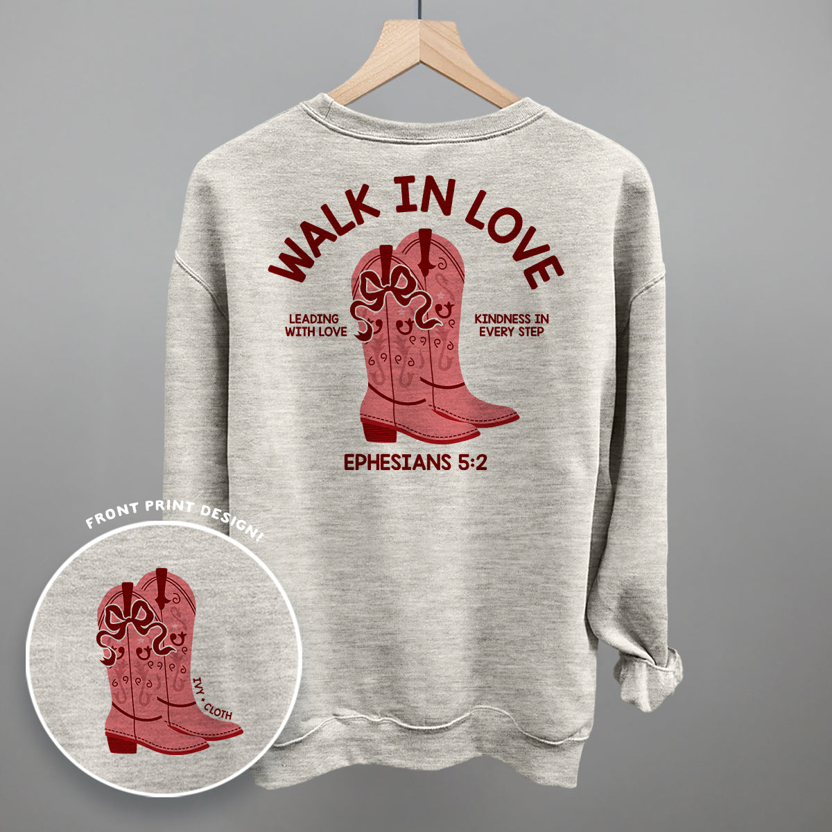 Walk In Love Ephesians 5:2 (Back Print) - Sweatshirt, Light Pink - Bexa Boutique