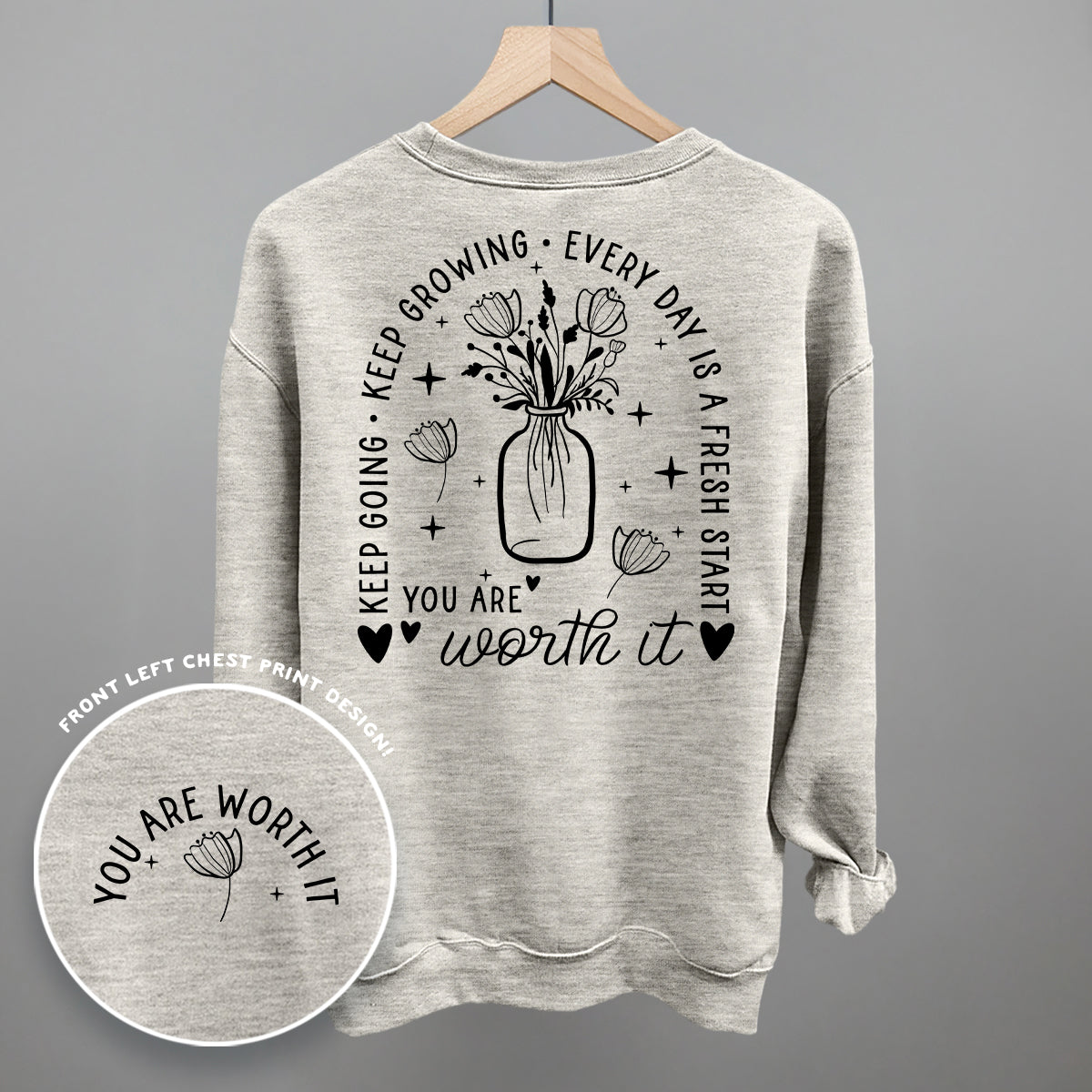 You Are Worth It Black Floral (Back Print) - Comfort Colors Tee, Bay - Bexa Boutique