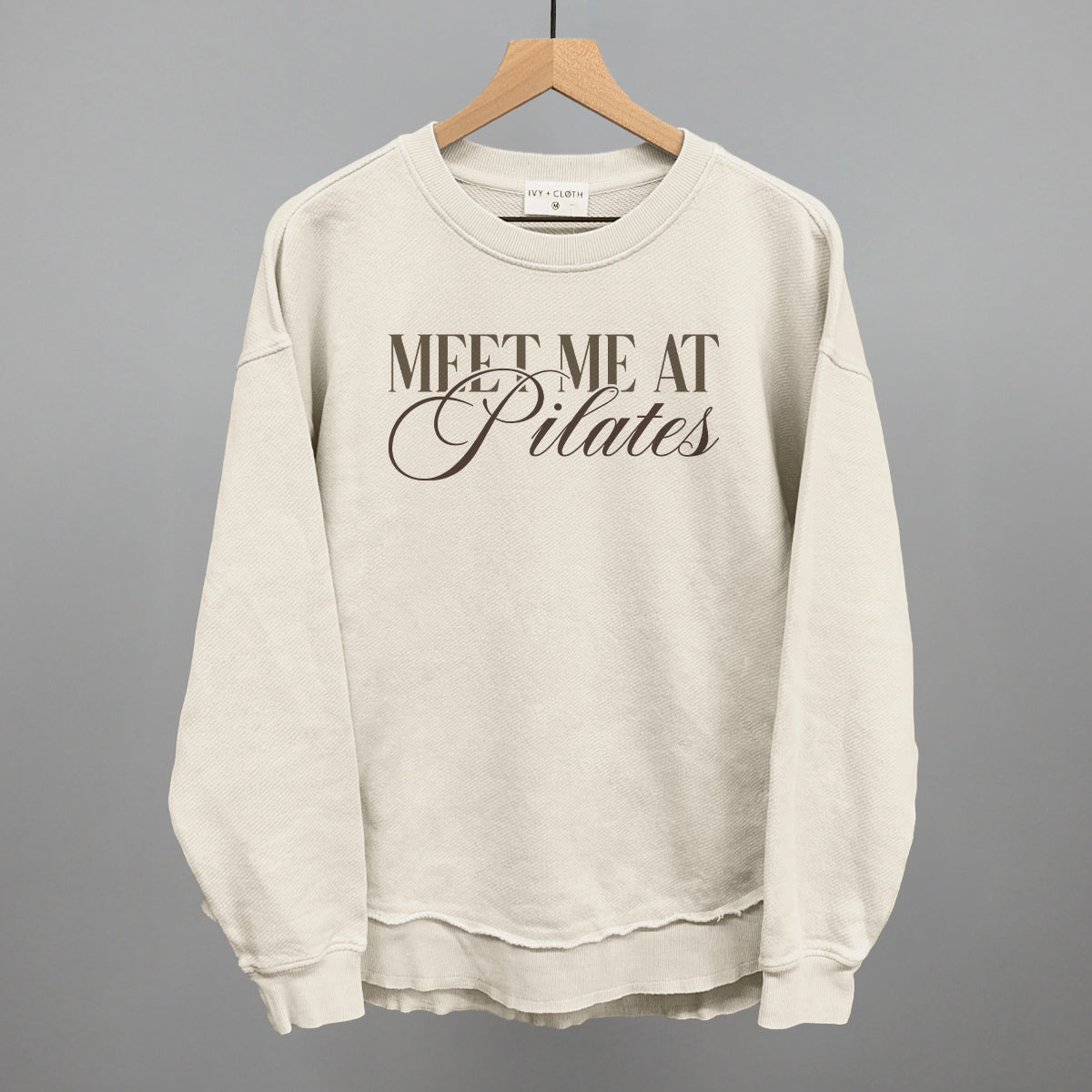 Meet Me At Pilates - Oversized Boxy Crew, Bone - Bexa Boutique