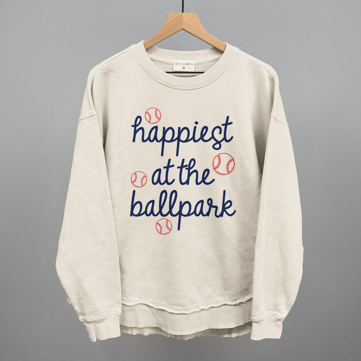Happiest At The Ballpark Navy Script - Comfort Colors Tee, White - Bexa Boutique