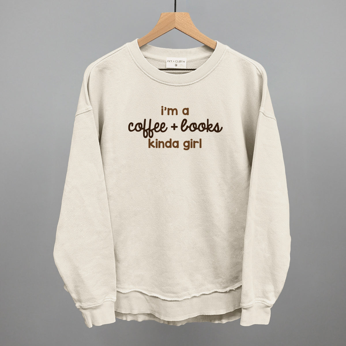 I'm A Coffee + Books Kinda Girl - Oversized Boxy Crew, Bone - Bexa Boutique