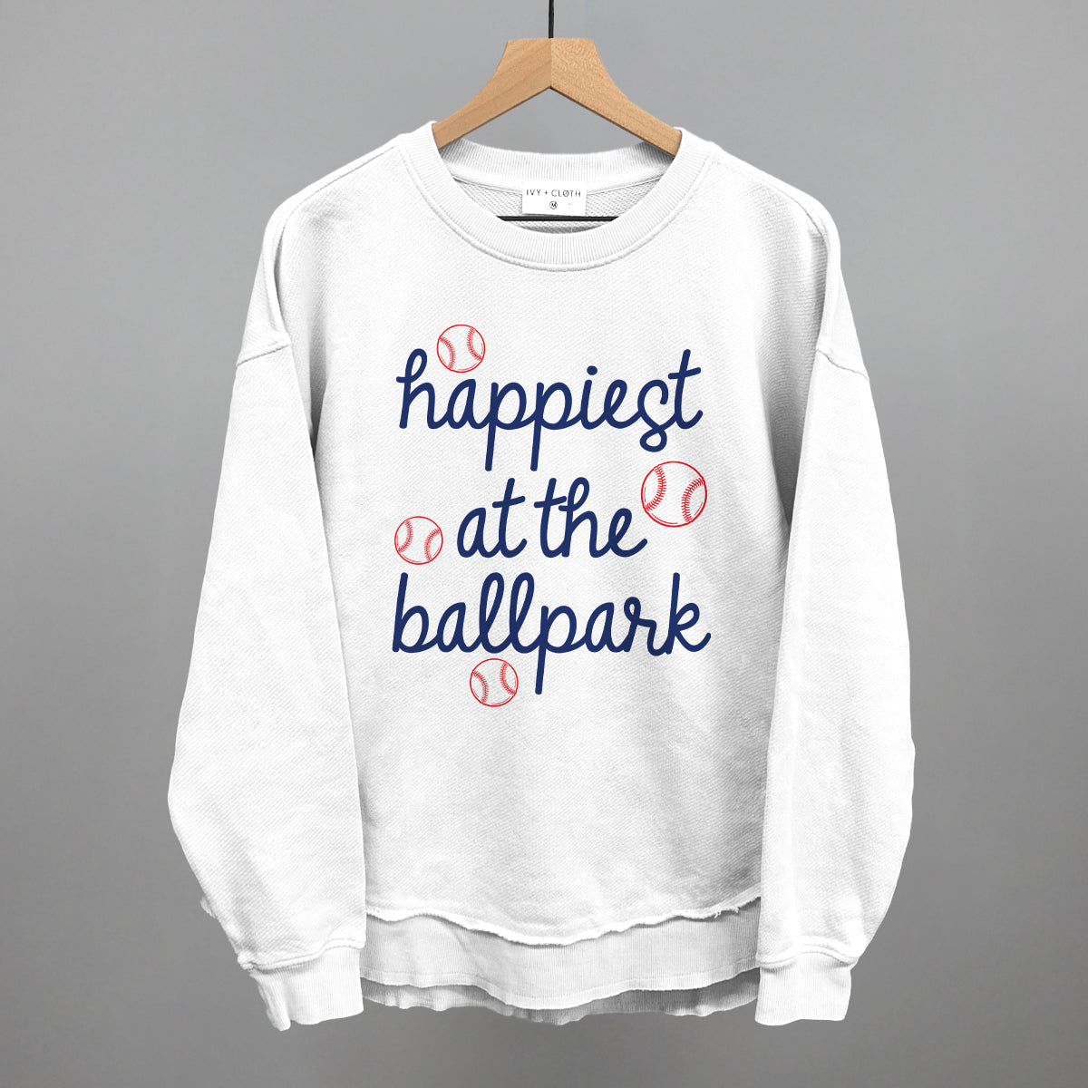 Happiest At The Ballpark Navy Script - Comfort Colors Tee, White - Bexa Boutique