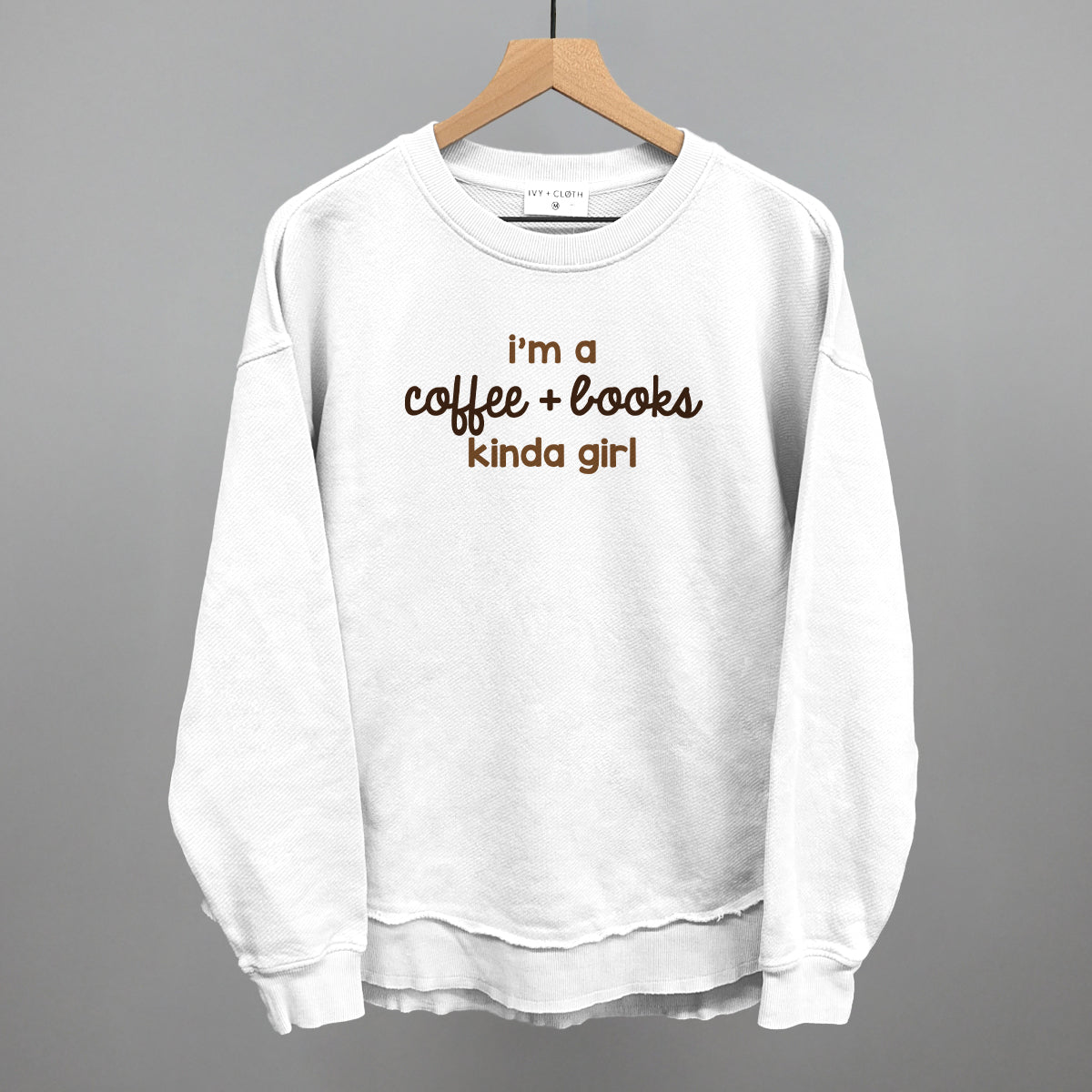 I'm A Coffee + Books Kinda Girl - Oversized Boxy Crew, Bone - Bexa Boutique