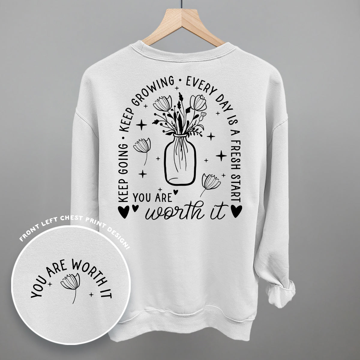 You Are Worth It Black Floral (Back Print) - Comfort Colors Tee, Bay - Bexa Boutique
