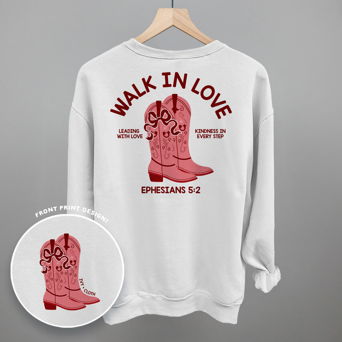 Walk In Love Ephesians 5:2 (Back Print) - Sweatshirt, Light Pink - Bexa Boutique